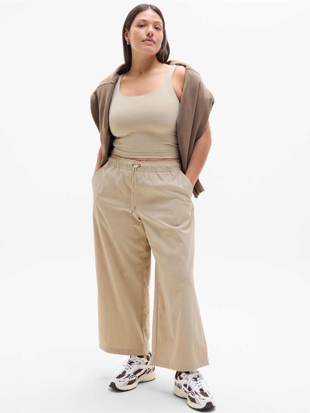 Athleta Midday Mid Rise Crop Poplin Pants Ecru Size Large